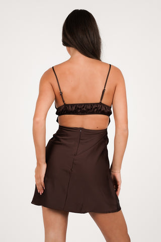 Petite mini jurk satijn bruin - Jady