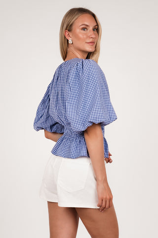 Peplum top cropped geruit blauw - Tiffany