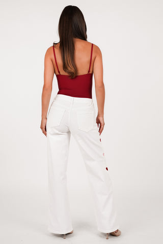 Straight leg jeans met hartjes wit - Elavi