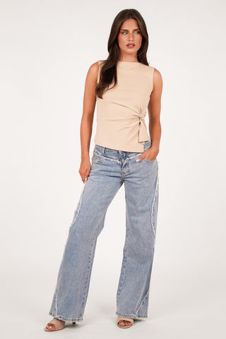 Wide Leg Jeans mit Fransen weiß - Mirabelle