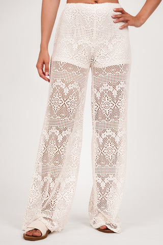 Wijde broek gehaakt creme - Ayden