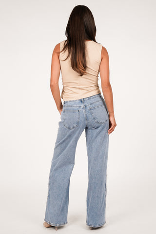 Wide Leg Jeans mit Fransen weiß - Mirabelle