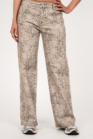 Wide leg jeans luipaard beige - Danique