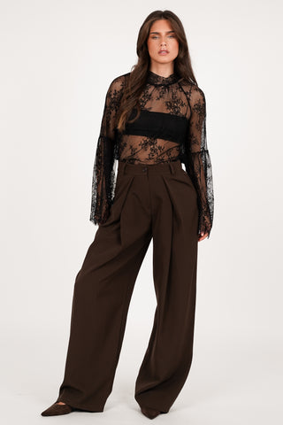 Wijde pantalon fold over bruin - Elara