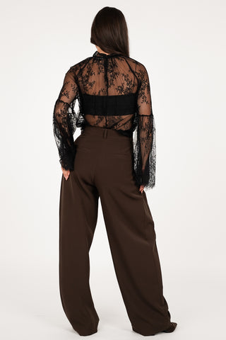Wijde pantalon fold over bruin - Elara