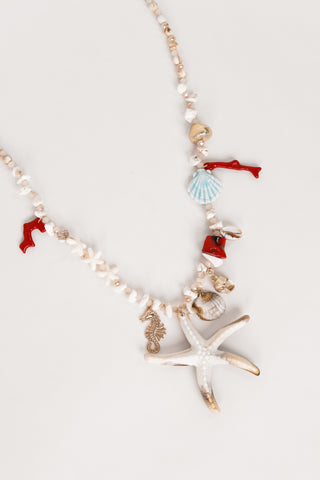 Kralenketting met zeester beige/rood - Famke