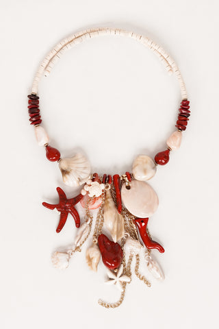 Bedelketting met schelpen beige/rood - Gerry