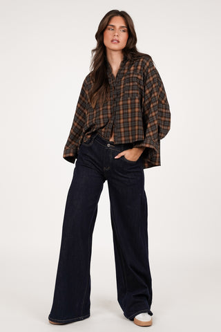 Oversized blouse geruit grijs/bruin - Luca
