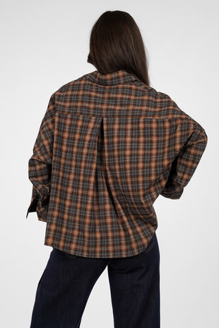 Oversized blouse geruit grijs/bruin - Luca