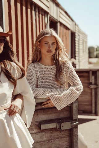 Crochet long sleeve top beige - Xina