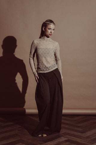 Lace long-sleeved top taupe - Minou