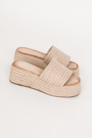 Platform slippers with raffia sole beige - Jody
