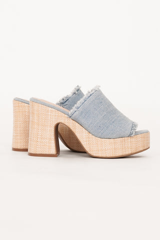 Blokhak met rotan denim blauw - Alma