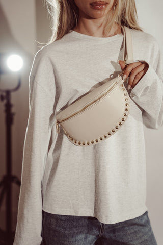 Waist bag leather with studs black - Lorena