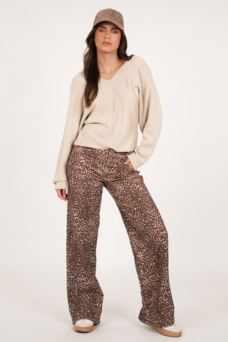 Straight leg jeans met print bruin - Kensi