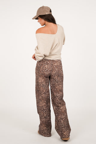 Straight leg jeans met print bruin - Kensi
