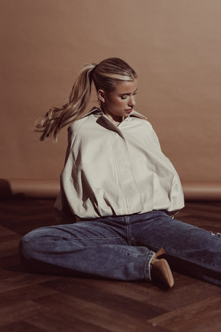 Bomber jacket with leather-look collar beige - Vienna