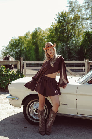 One shoulder linen top brown - Milou