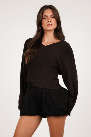 One shoulder trui bruin - Sheila