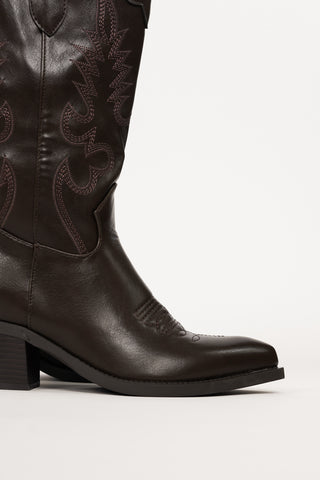 Embroidered Brown Cowboy Boots - Rose