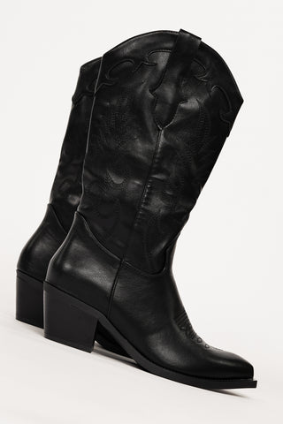 Cowboystiefel bestickt Schwarz - Rose