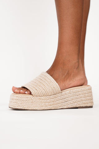 Platform slippers with raffia sole beige - Jody