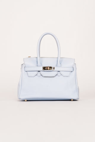 Leather handbag with gold buckle light blue - Mandy