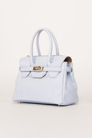 Leather handbag with gold buckle light blue - Mandy