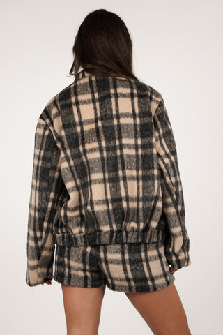 Oversized wollen jasje beige/zwart - Tracy
