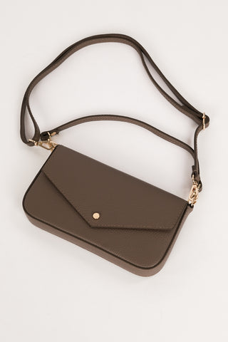 Leather crossbody bag taupe - Brandy