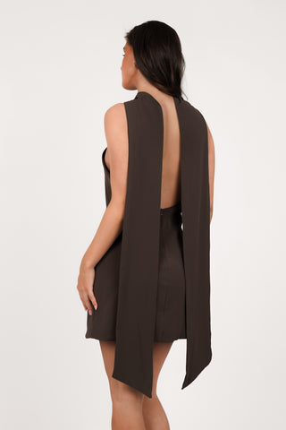 Halter dress with scarf detail brown - Marlie