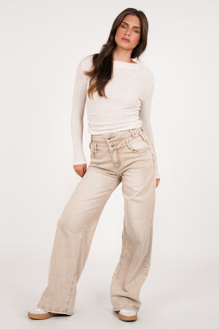 Straight leg jeans dubbele taille beige - Mason