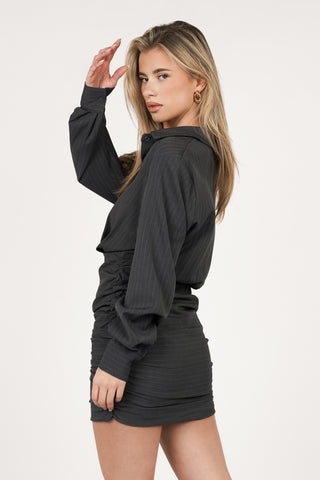 Blouse dress pinstripe grey - Quinn