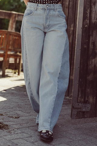 Barrel jeans double denim light blue - Jolie
