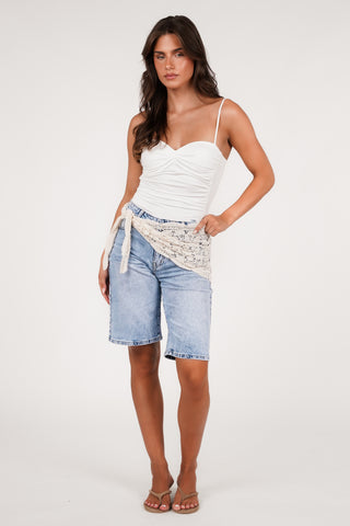 Bermuda denim short met sjaaltje blauw - Zita