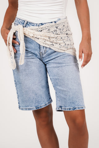 Bermuda denim short met sjaaltje blauw - Zita