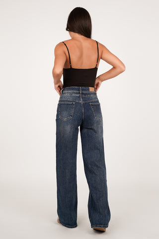 Straight leg jeans dubbele taille blauw - Mason
