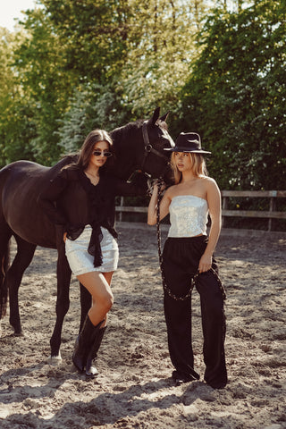 Wide blouse ladies with ruffles black - Jenny