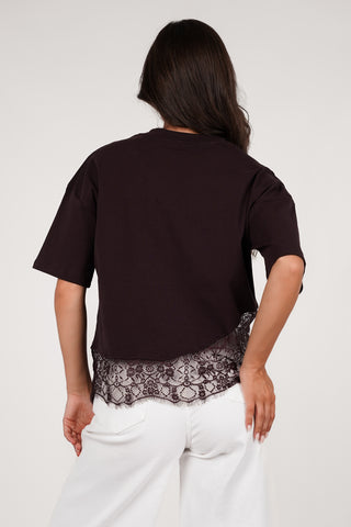 Oversized t-shirt with lace bottom yellow - Elvia