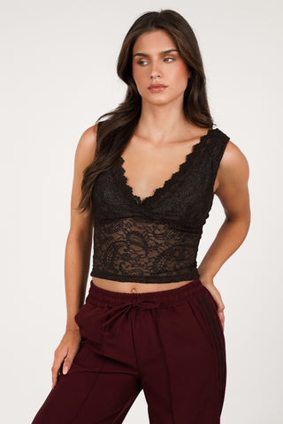 Kanten top met lurex bruin - Maxime