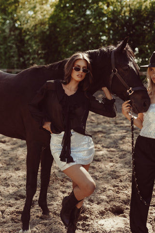 Wide blouse ladies with ruffles black - Jenny