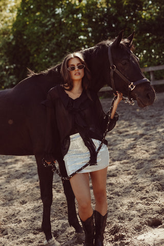 Wide blouse ladies with ruffles black - Jenny