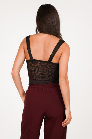 Kanten top met lurex bruin - Maxime