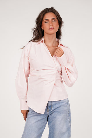 Getailleerde blouse asymmetrisch roze - Juliana