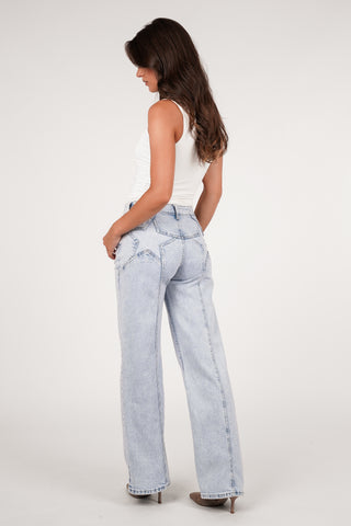 Straight leg jeans met sterren licht blauw - Gillian