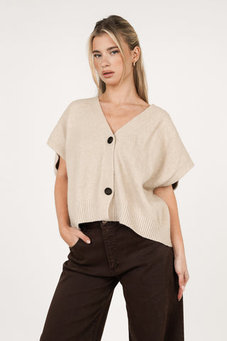 Oversize Wollgilet mit Knöpfen creme - Rosie