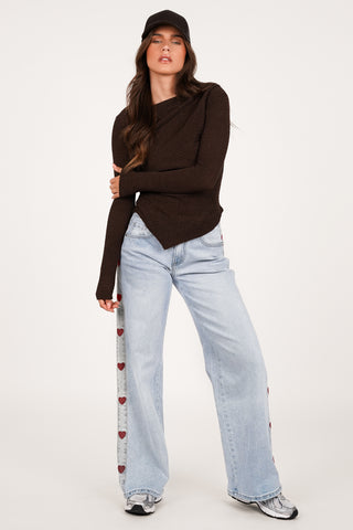 Straight leg jeans met rode hartjes lichtblauw - Elavi
