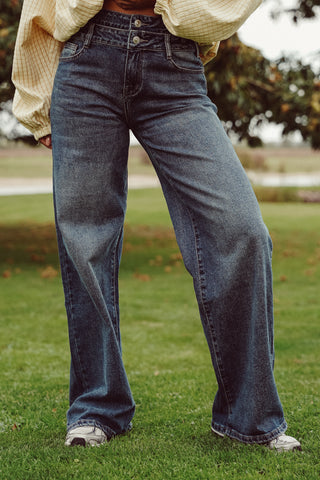 Straight leg jeans dubbele taille blauw - Mason