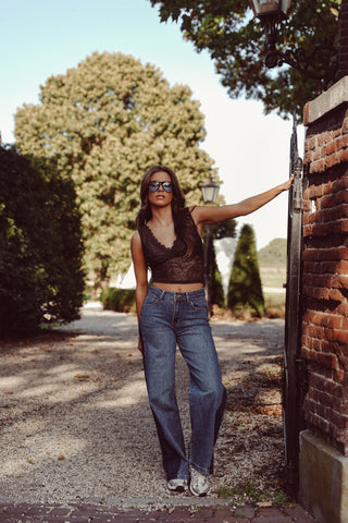 Petite straight leg jeans double denim blauw - Cleo