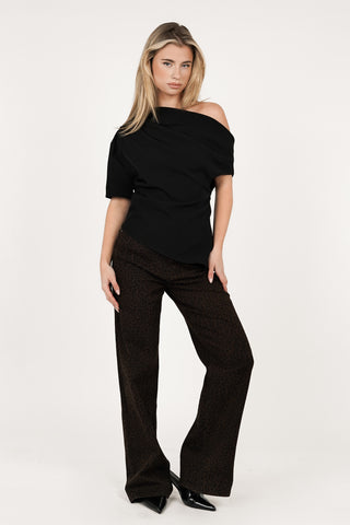 Asymmetrisches, braunes One-Shoulder-Top – Tessa